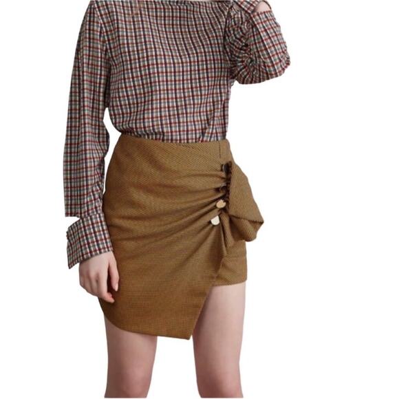 N12H Houndstooth Skirt S Exhibitionist Wrap Assym Ruffle Boho Fairy Acubi City - Picture 1 of 12